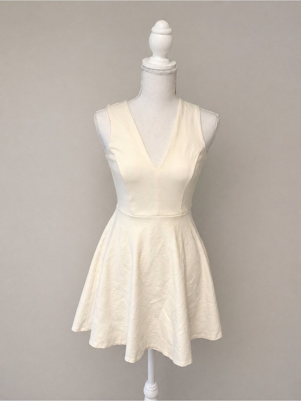 Lulu's Cream V-Neck Fit-and-Flare Mini Dress - Picture 1 of 2
